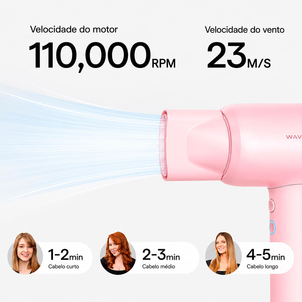 Secador de Cabelo Wavytalk Turblow Pro Rosa com Acessórios 1500W 220V