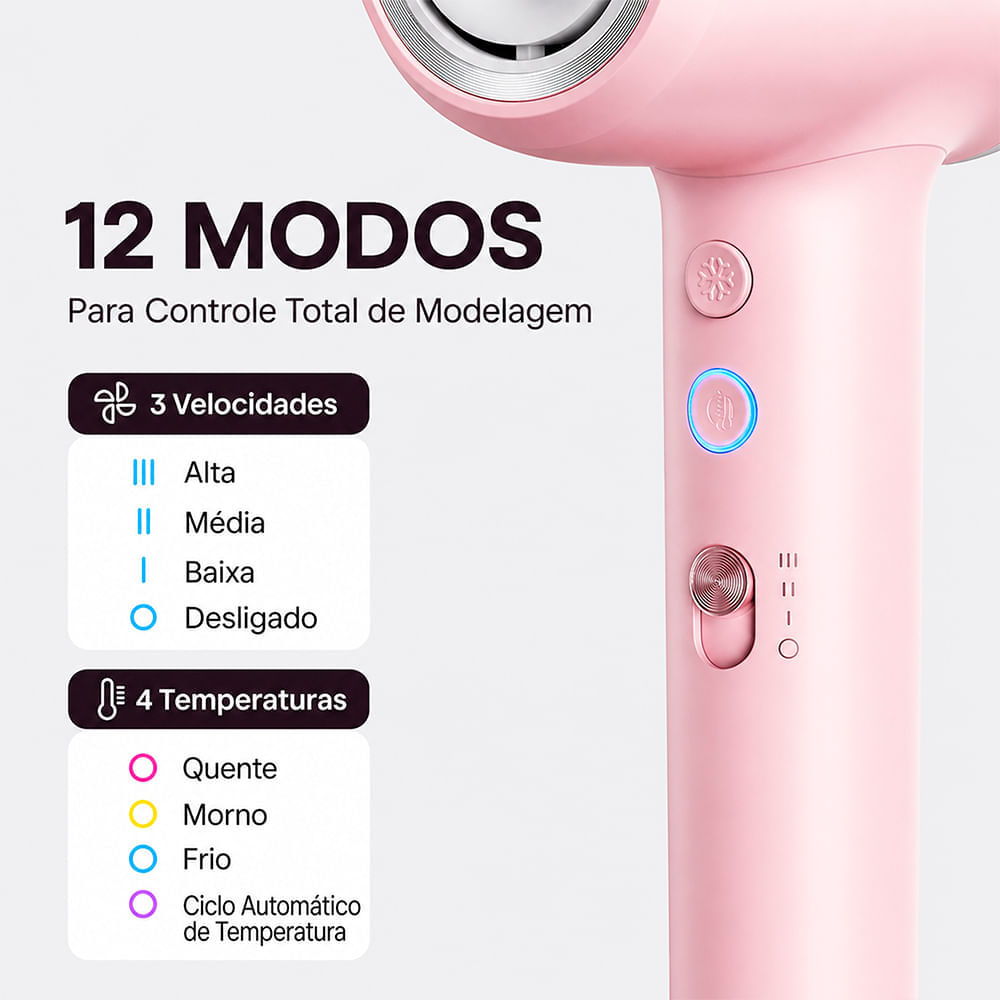 Secador de Cabelo Wavytalk Turblow Pro Rosa com Acessórios 1500W 220V