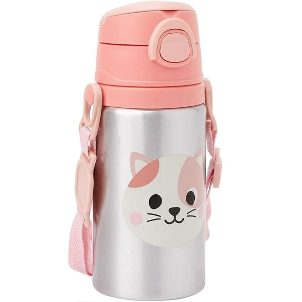Garrafa de Aluminio Infantil Zoo Com Canudo Gato Buba
