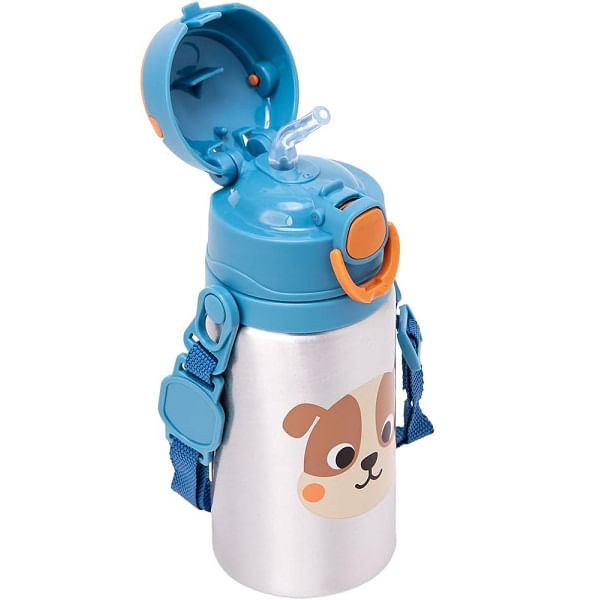 Garrafa de Aluminio Infantil Zoo Com Canudo Cachorro Buba