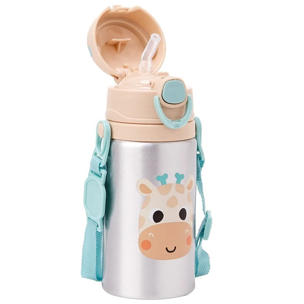 Garrafa de Aluminio Infantil Zoo Com Canudo Girafa Buba