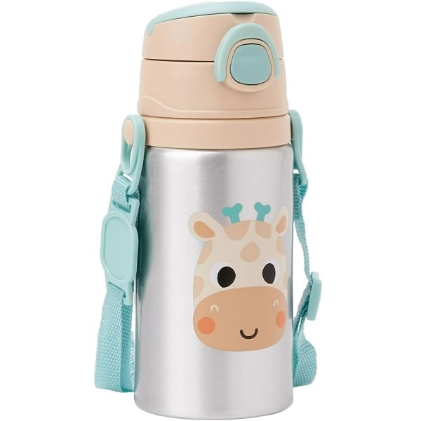 Garrafa de Aluminio Infantil Zoo Com Canudo Girafa Buba