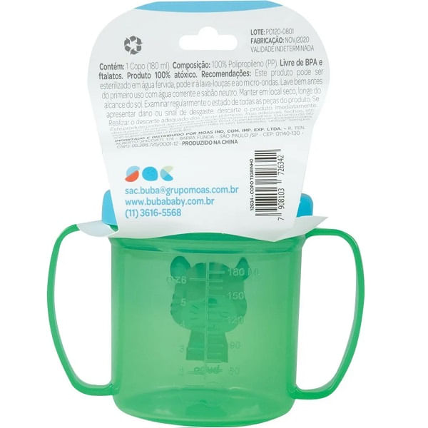 Copo de Treinamento Com Alça e Bico Rígido Buba 180ml