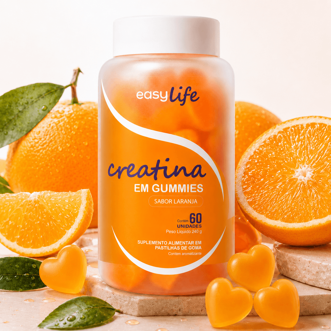 Creatina Monohidratada em Gummies Easy Life Sabor Laranja 60 Gomas