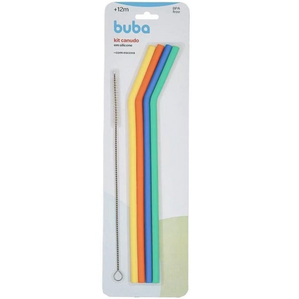 Canudos Silicone Infantil Reutilizável 4 Unidades + Escova Limpeza Buba