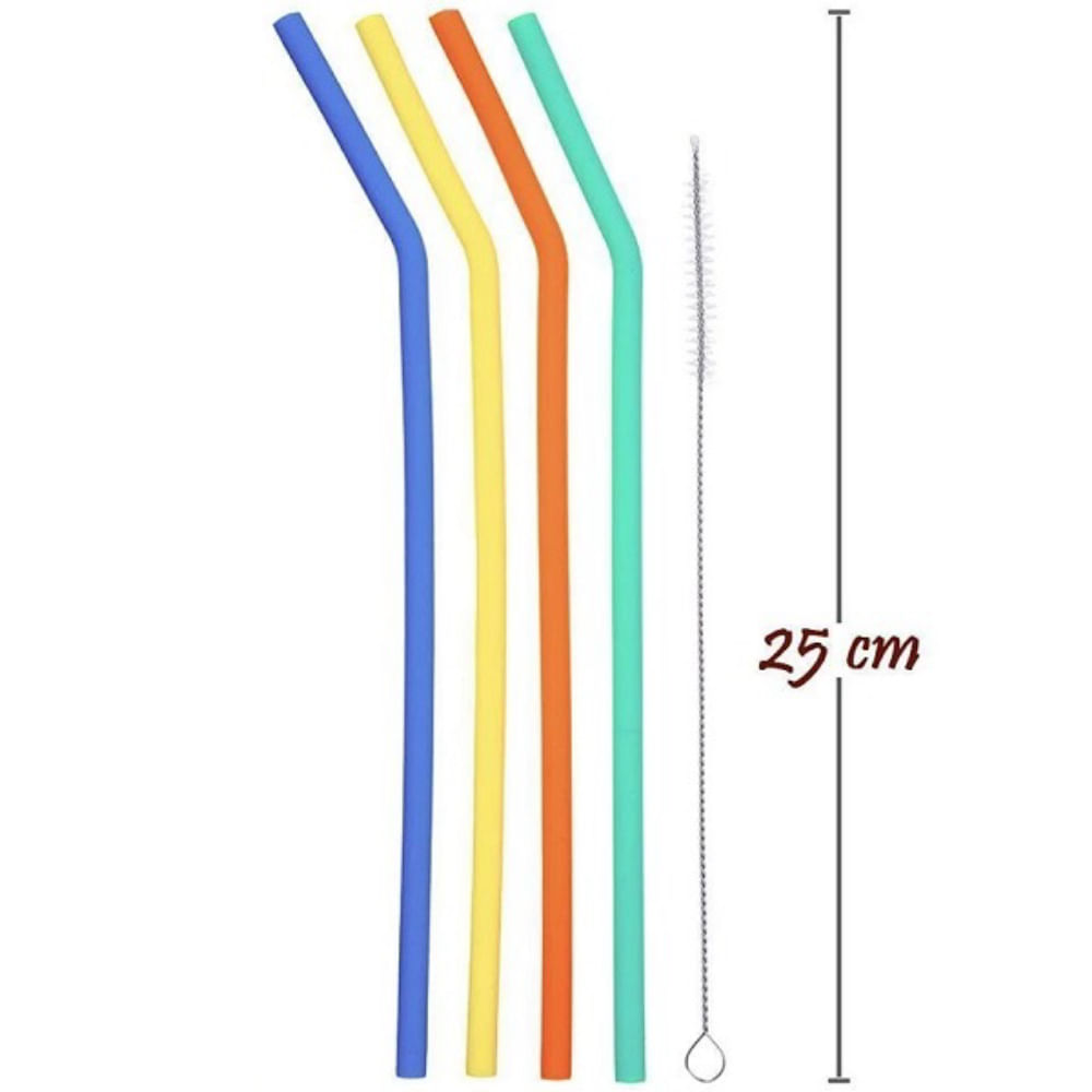 Canudos Silicone Infantil Reutilizável 4 Unidades + Escova Limpeza Buba