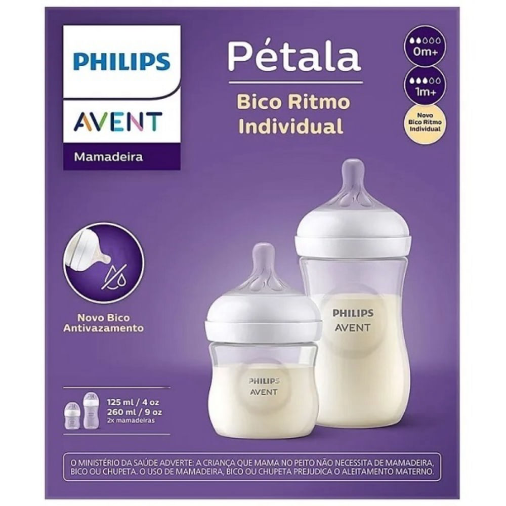 Kit Mamadeiras Petala Philips AVENT 125 e 260ml 2 Unidades SCD838/26