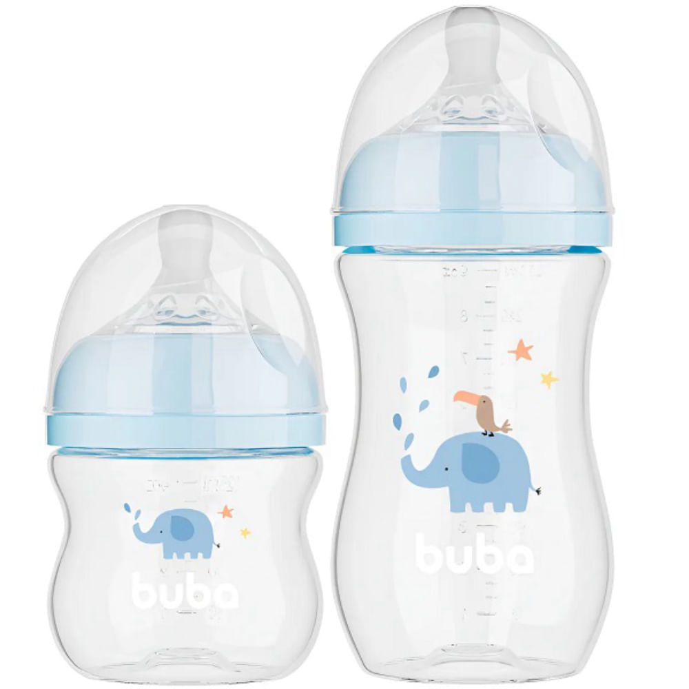 Kit 2 Mamadeira Easy Flow Elefante Azul 120ml E 270ml Anticolica Buba