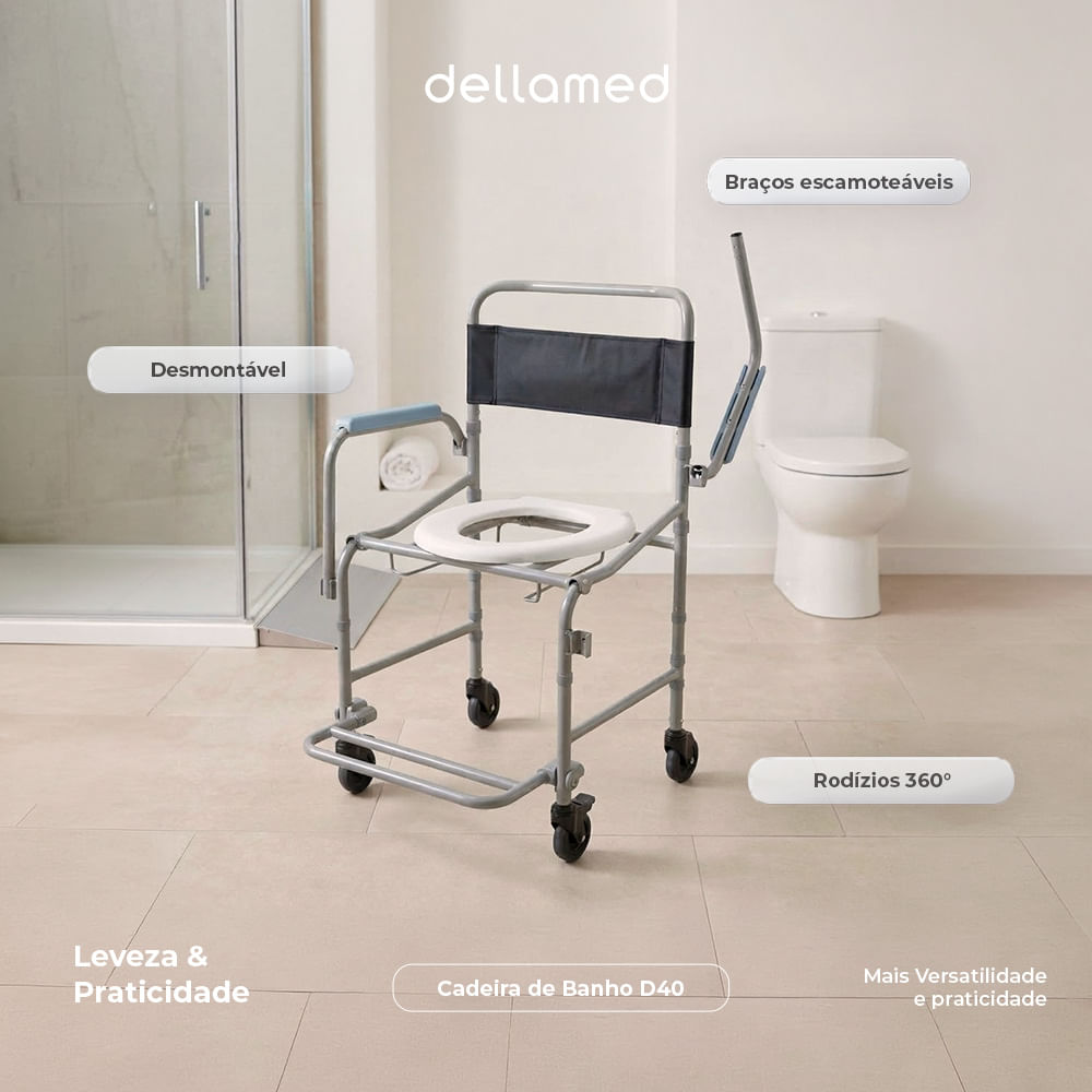 Cadeira de Banho Higiênica Dobrável e Desmontável D40 Dellamed