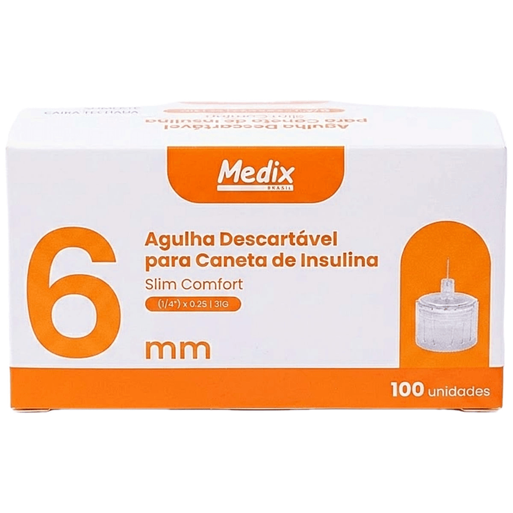 Agulha para Caneta de Insulina Slim Comfort Medix 6mm 100 Unidades