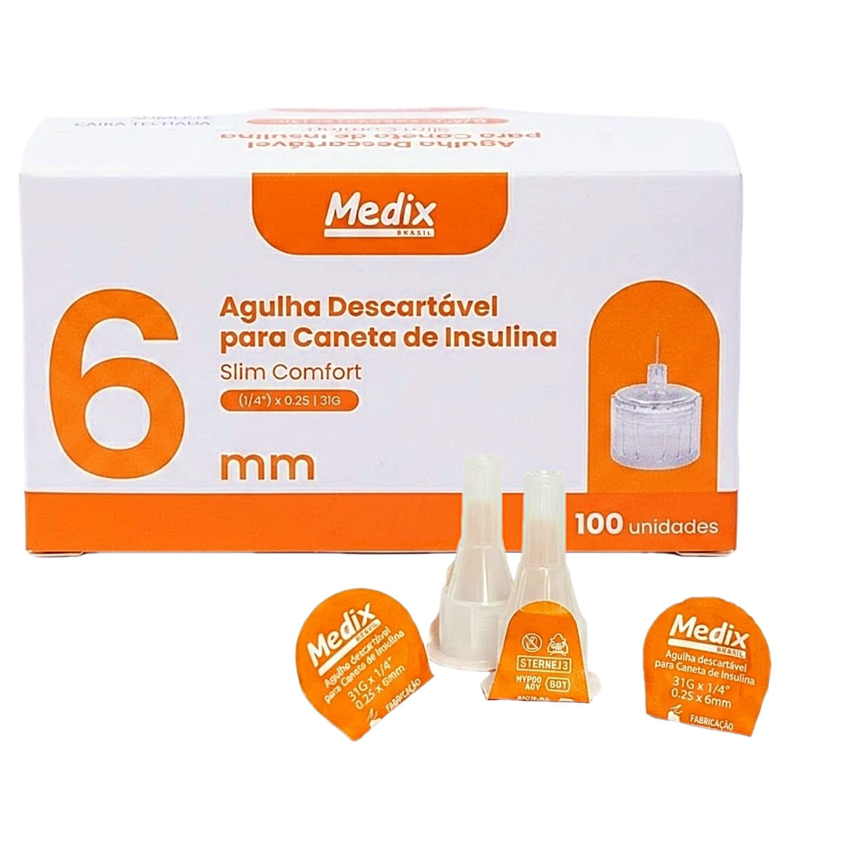 Agulha para Caneta de Insulina Slim Comfort Medix 6mm 100 Unidades