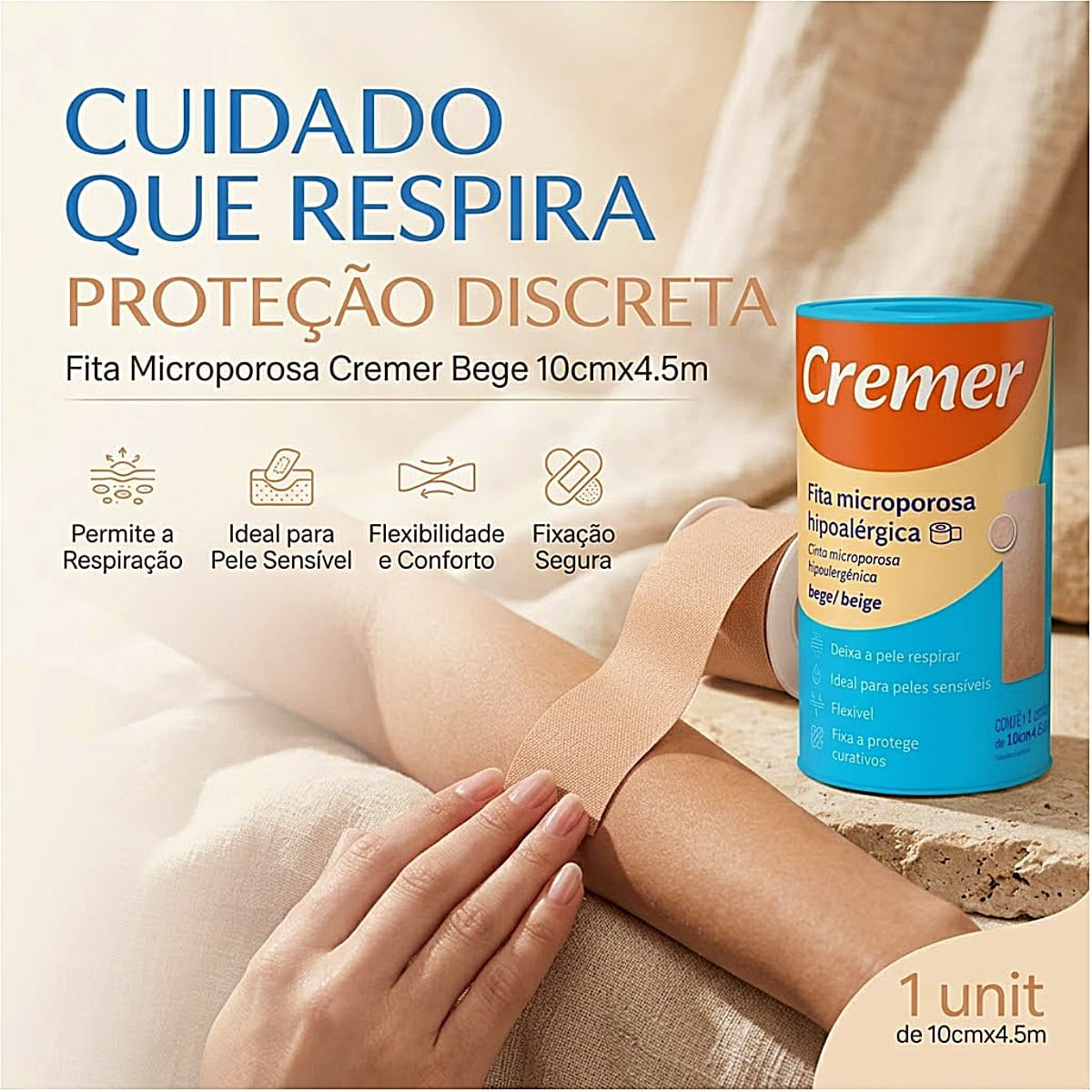 Fita Microporosa Cremer Bege 10cmx4.5m Unidade