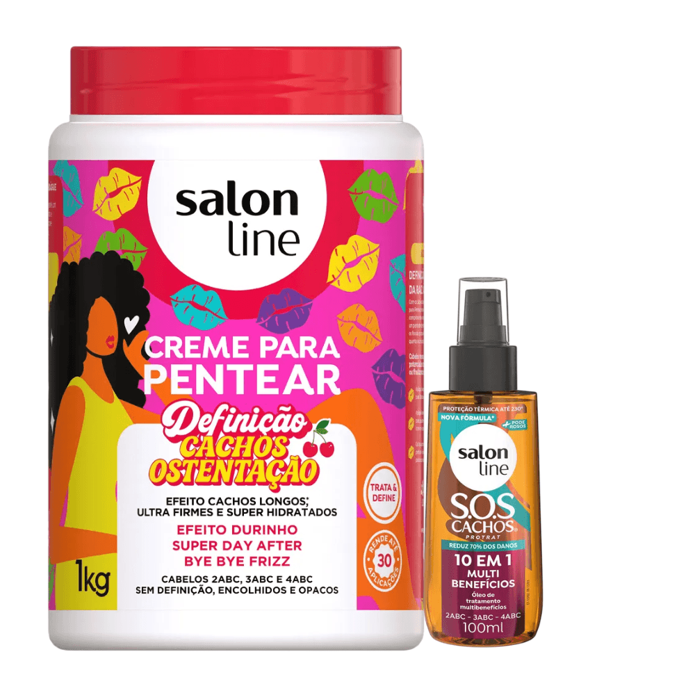 Kit Salon Line Creme Para Pentear Cachos Ostentação 1kg + Óleo Capilar S.o.s 10 Em 1 100ml