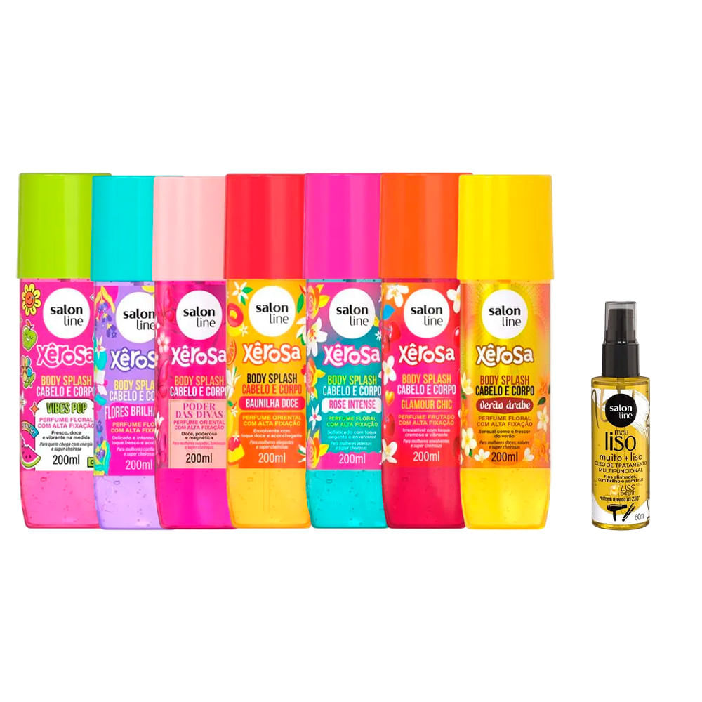 Kit Salon Line Com 7 Body Splashes Xêrosa 200ml + Óleo Capilar Meu Liso Muito Mais Liso 60ml