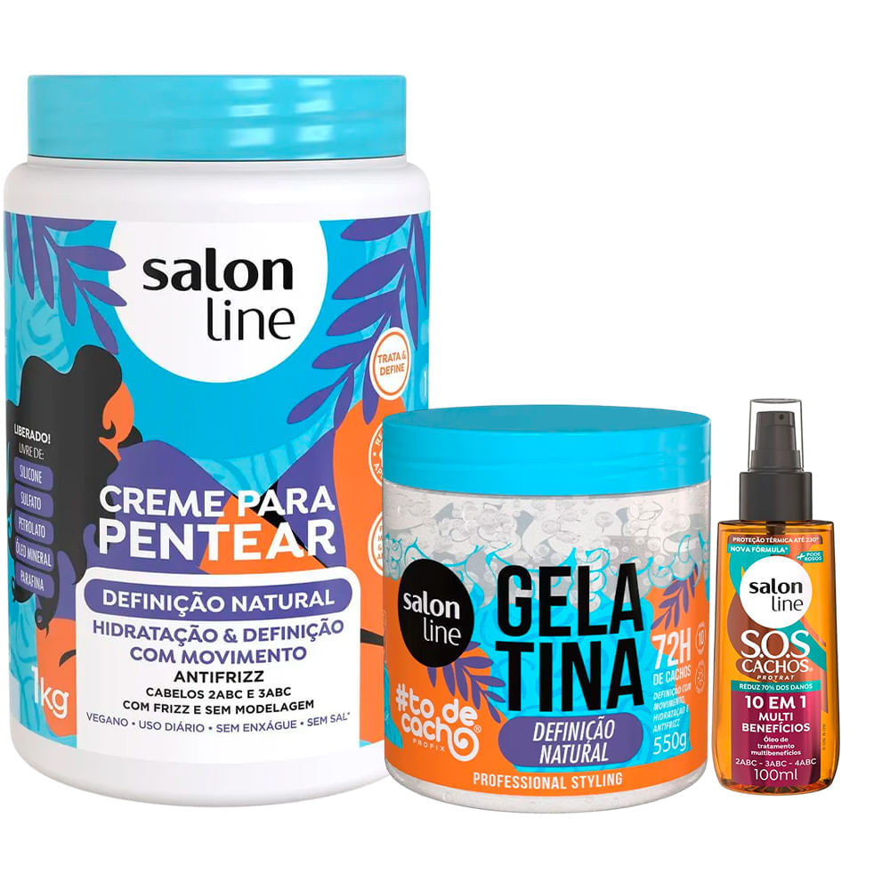 Kit Salon Line Creme De Pentear Definição Natural 1kg + Gelatina Definição Natural 550g + Óleo Capilar Multi Benefícios 100ml