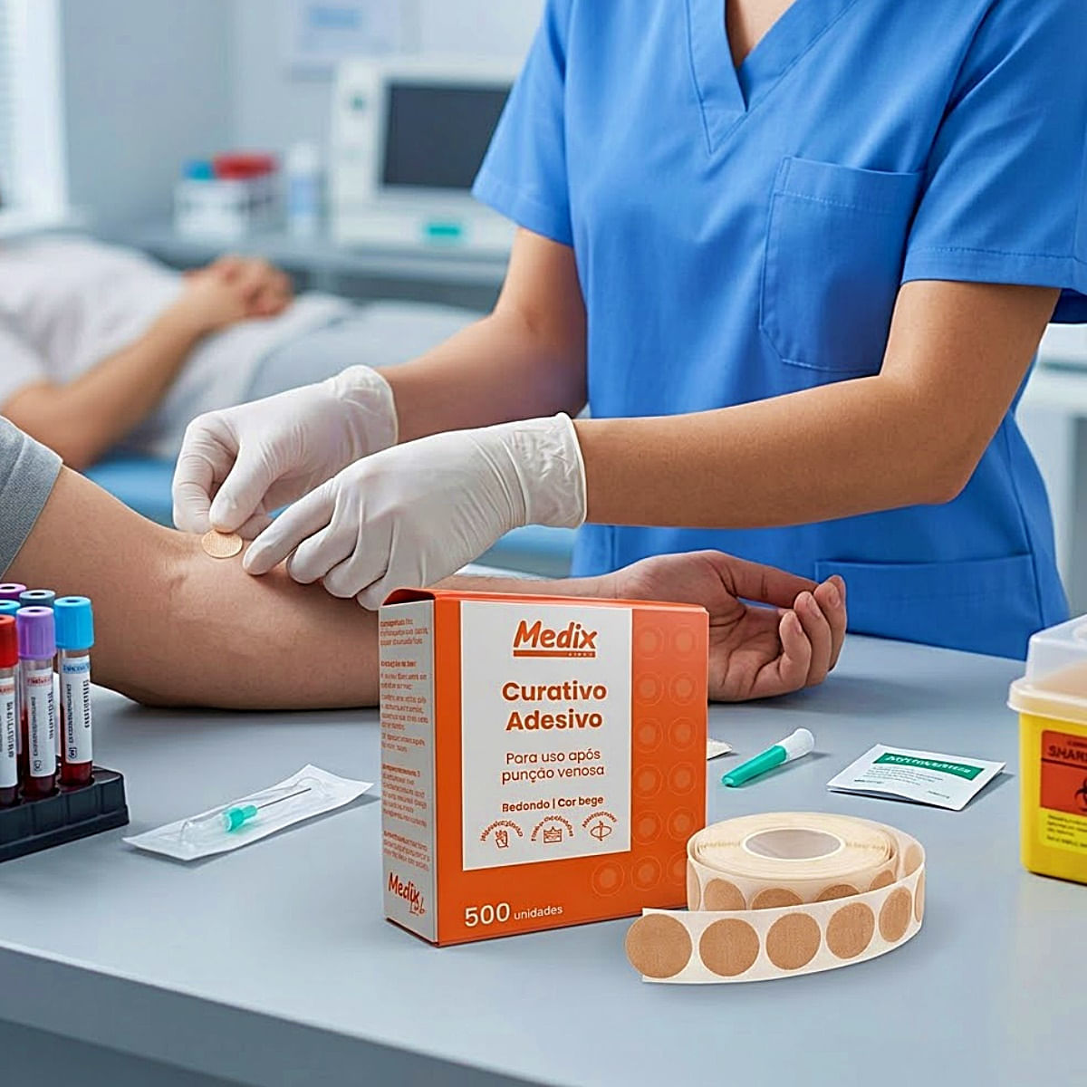 Curativo Adesivo Pós-punção Bege Redondo Medix 500 Unidades