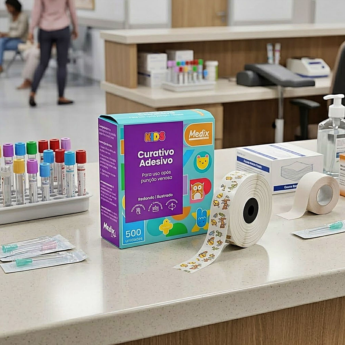 Curativo Adesivo Pós-punção Kids Redondo Medix 500 Unidades