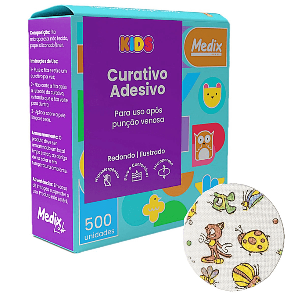 Curativo Adesivo Pós-punção Kids Redondo Medix 500 Unidades