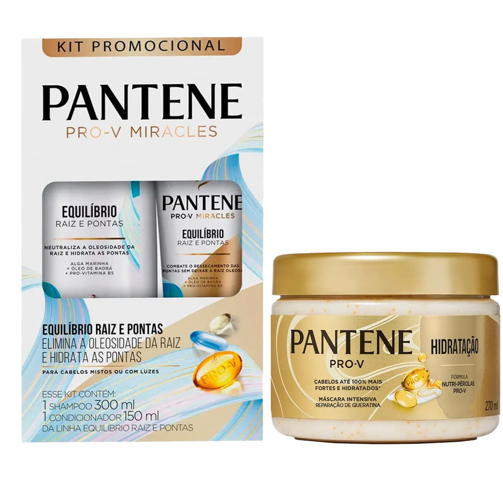 Kit Equilíbrio Pantene Shampoo 300ml + Condicionador 150ml + Máscara Capilar Hidratação 270ml