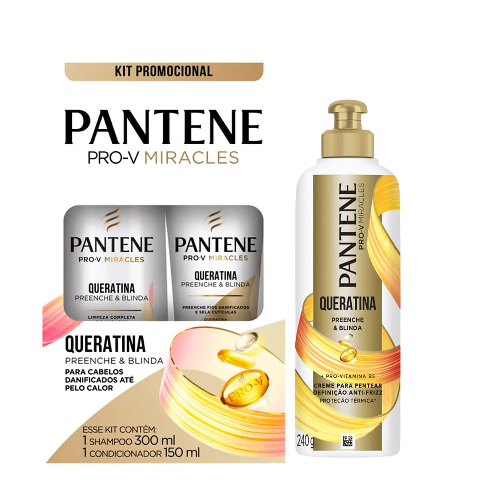 Kit Queratina Pantene Shampoo 300ml + Condicionador 150ml + Creme Para Pentear 240g
