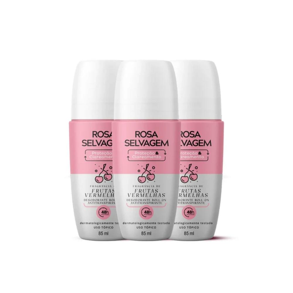 Kit 3 Desodorantes Rosa Selvagem Frutas Vermelhas 85ml