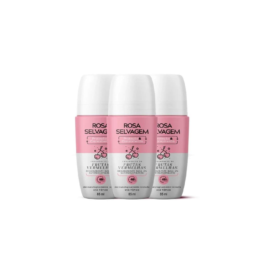 Kit 3 Desodorantes Rosa Selvagem Frutas Vermelhas 85ml