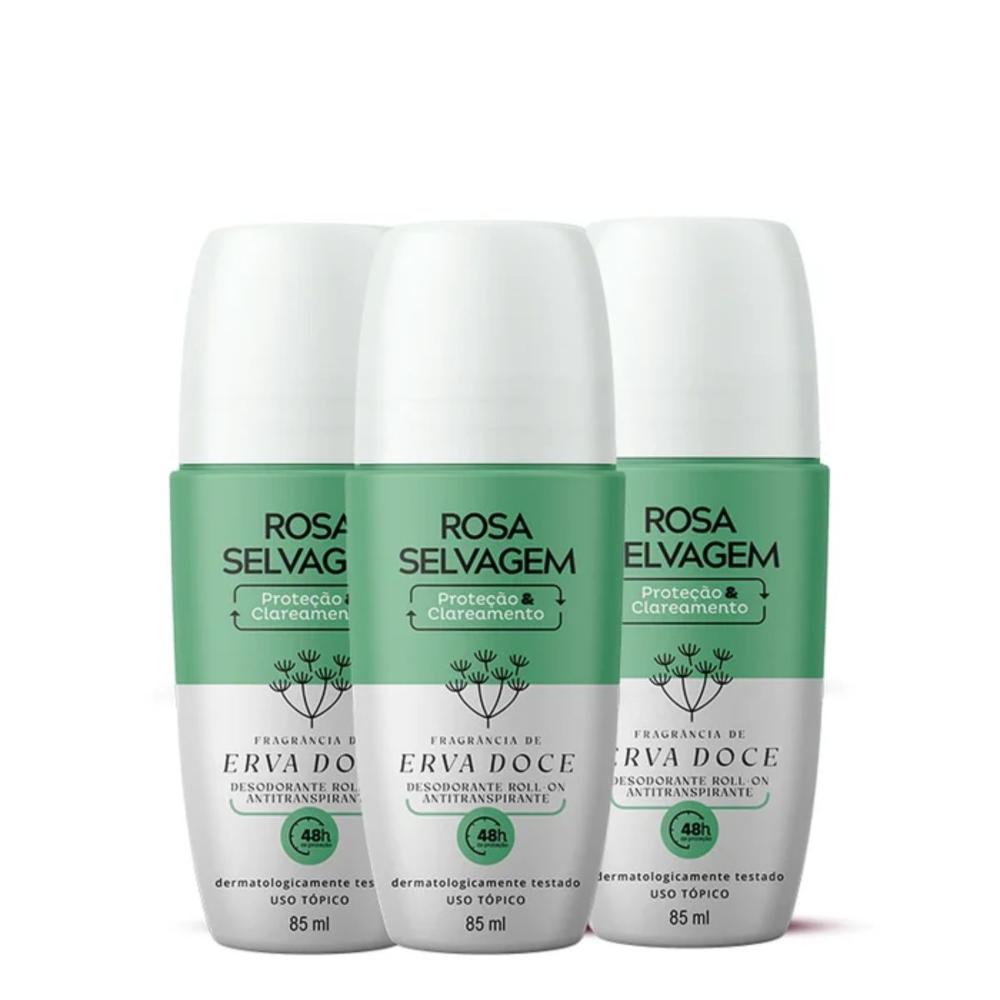 Kit 3 Desodorantes Clareador Rosa Selvagem Erva Doce 85ml