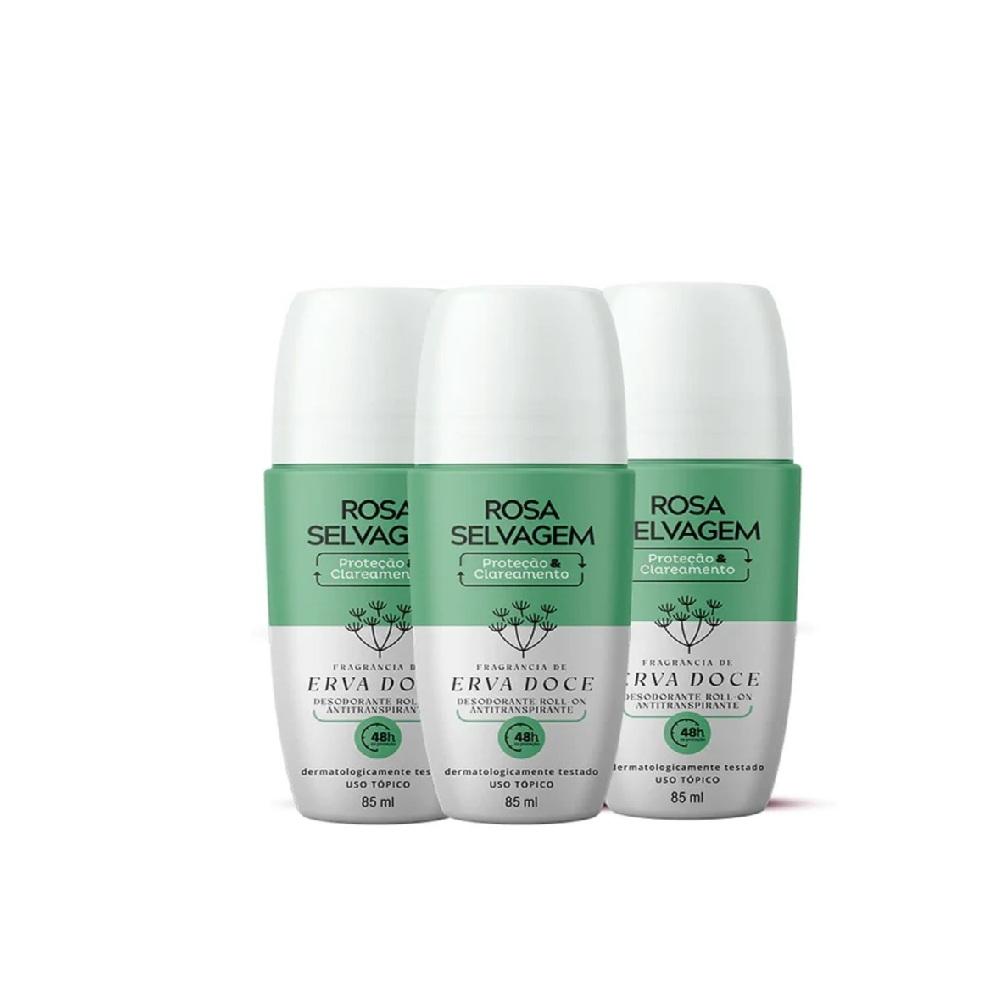 Kit 3 Desodorantes Clareador Rosa Selvagem Erva Doce 85ml