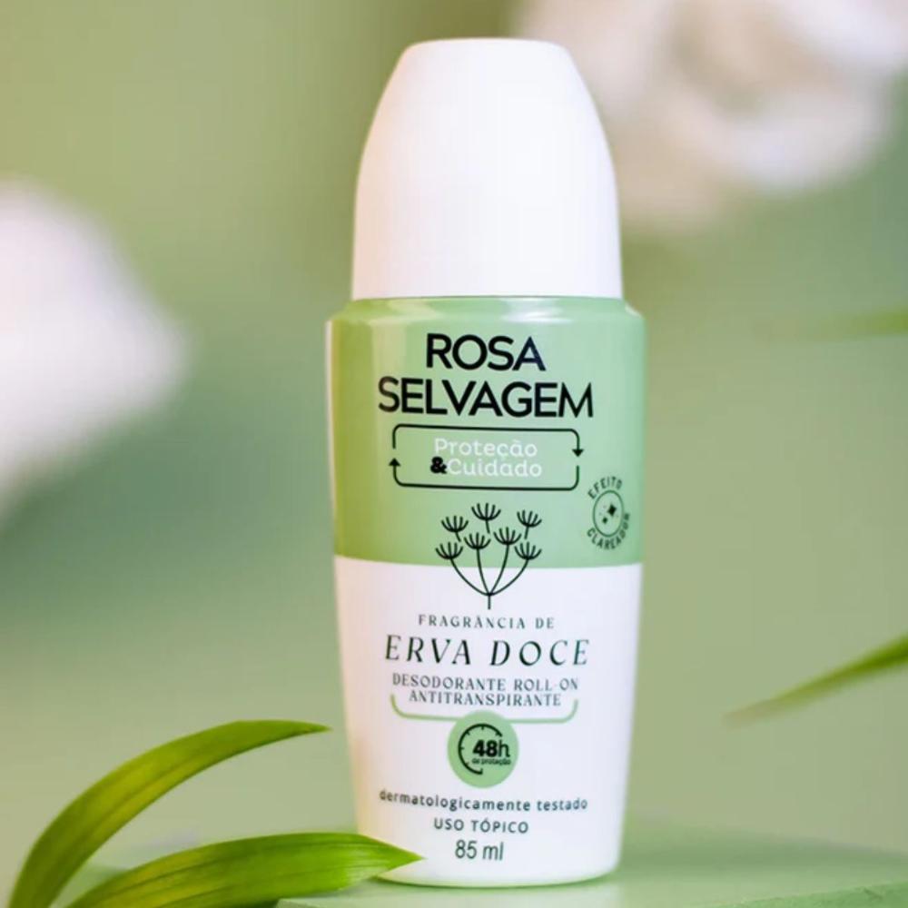 Kit 4 Desodorantes Roll-on Clareador Rosa Selvagem Erva Doce 85ml
