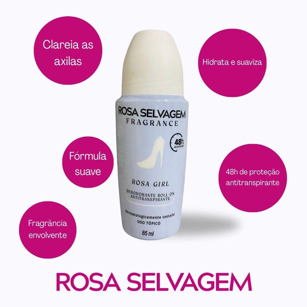 Desodorante Roll-on Rosa Selvagem Clareador Rosa Girl 85ml