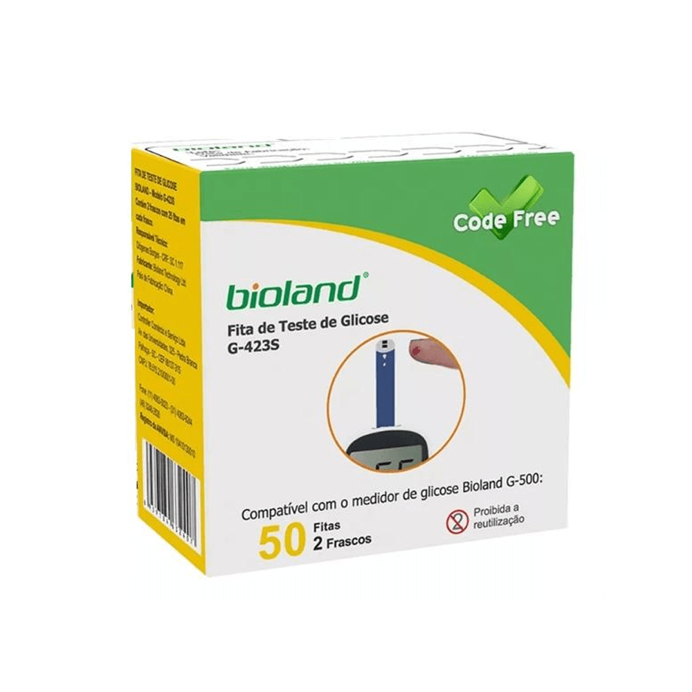 Tiras Fitas Medidor Glicemia Bioland G423s 50 Unidades