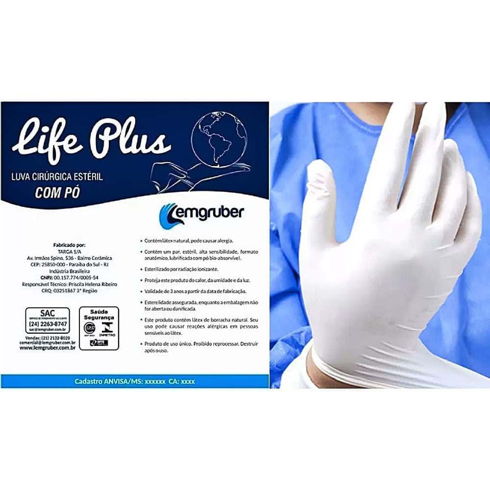 Luva Cirúrgica Estéril Life Plus Lemgruber Tamanho 8.0 1 Par