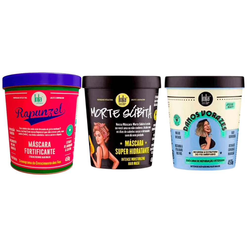Kit Máscaras De Tratamento Lola Cosmetics Morte Súbita 450g + Danos Vorazes 450g + Rapunzel 450g
