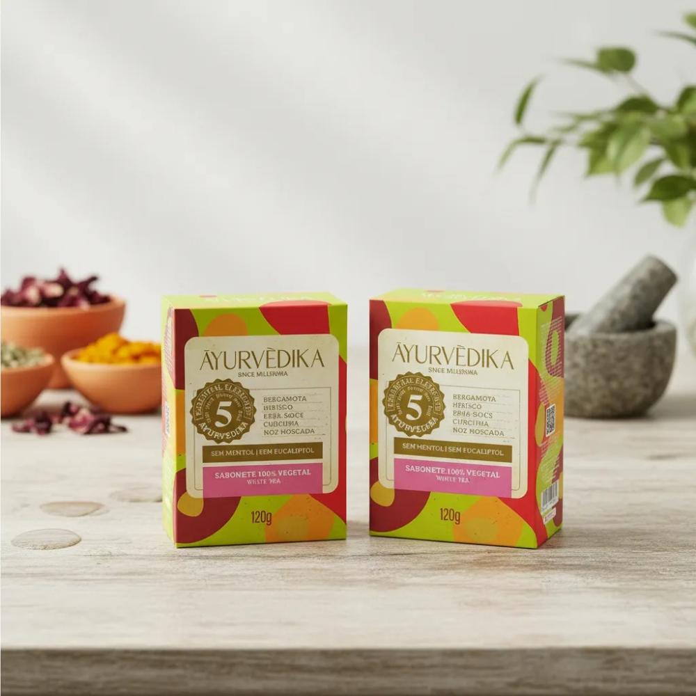 Kit 2 Sabonetes em Barra 100% Vegetais White Tea Ayurvédika 120g