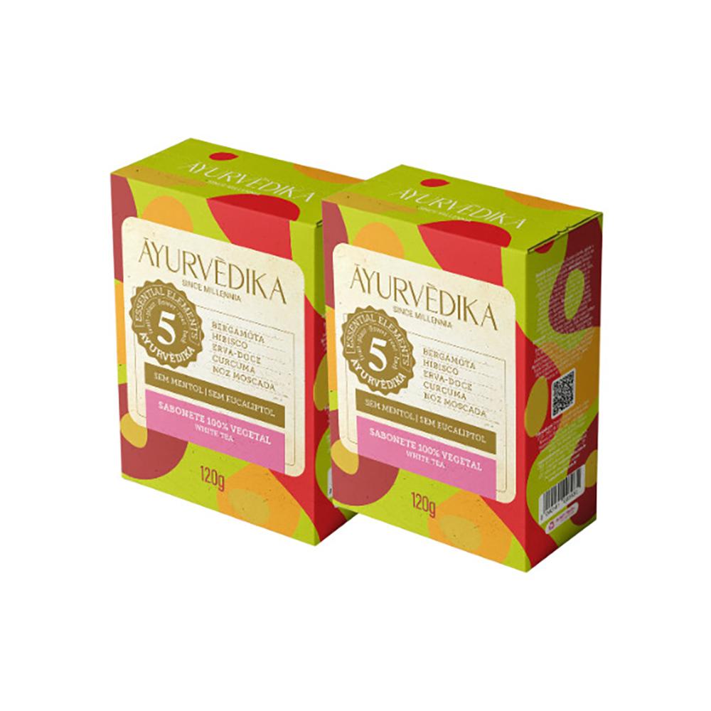 Kit 2 Sabonetes Em Barra 100% Vegetais White Tea Ayurvédika 120g