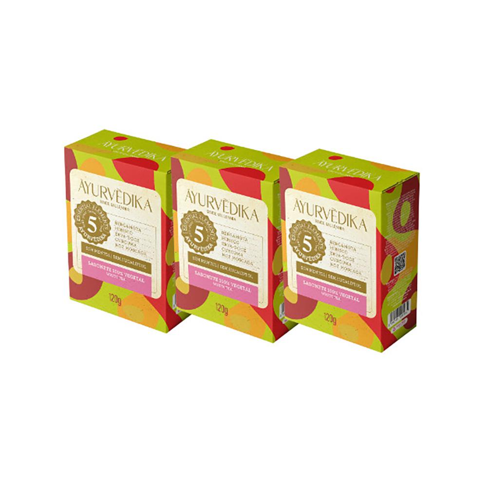 Kit 3 Sabonetes Em Barra 100% Vegetais White Tea Ayurvédika 120g