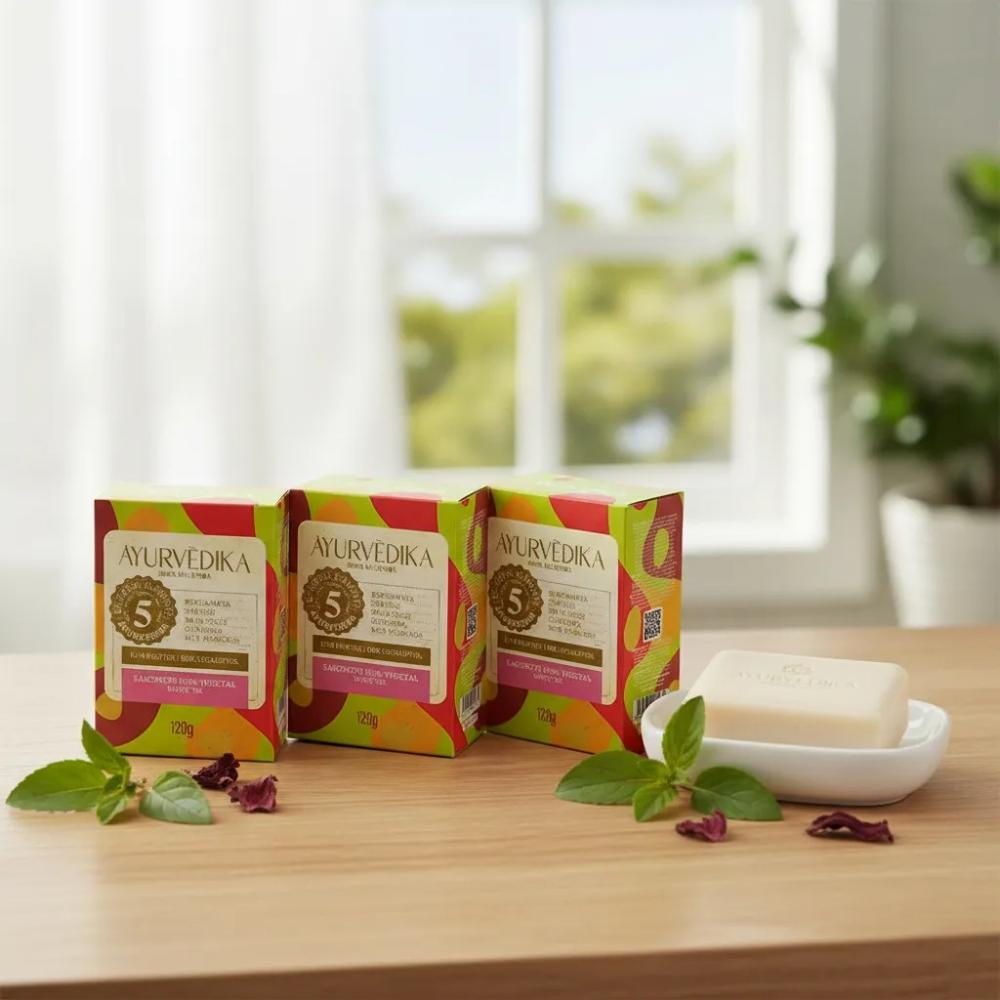 Kit 3 Sabonetes em Barra 100% Vegetais White Tea Ayurvédika 120g