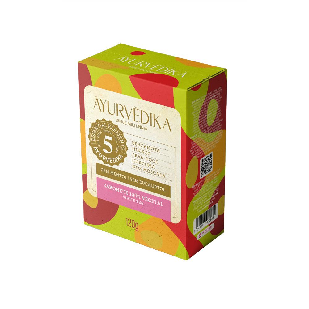 Kit 3 Sabonetes em Barra 100% Vegetais White Tea Ayurvédika 120g