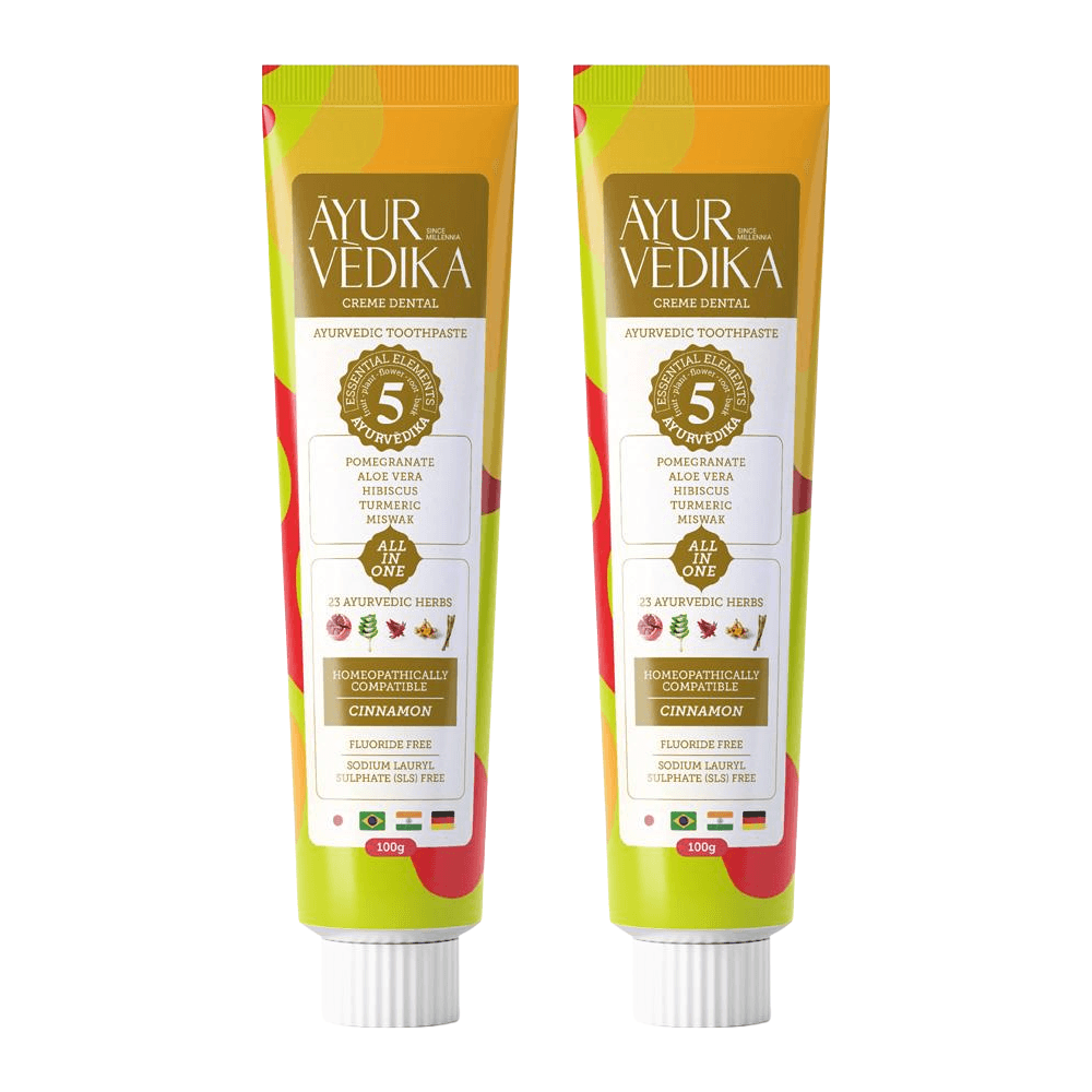 Kit 2 Cremes Dentais Veganos Ayurvédika Sem Flúor Cinnamon 100g
