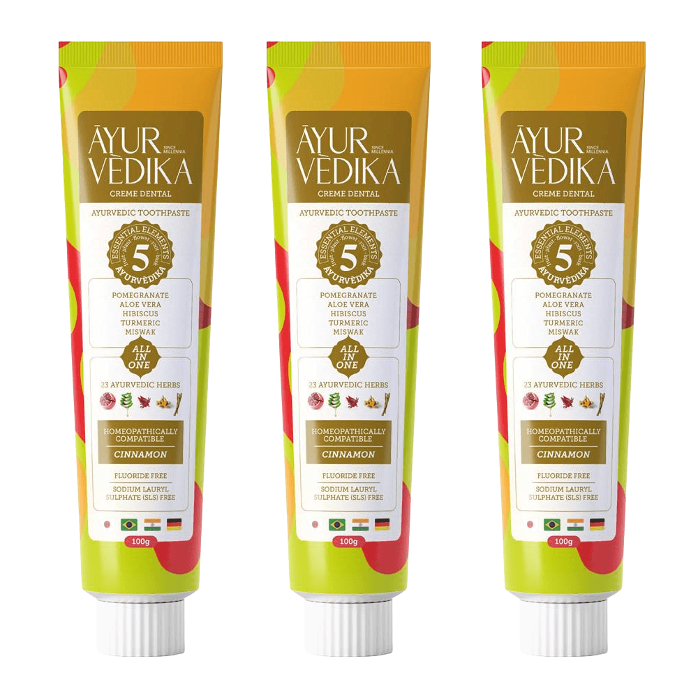 Kit 3 Cremes Dentais Cinnamon Sem Flúor Vegano Ayurvédico 100g