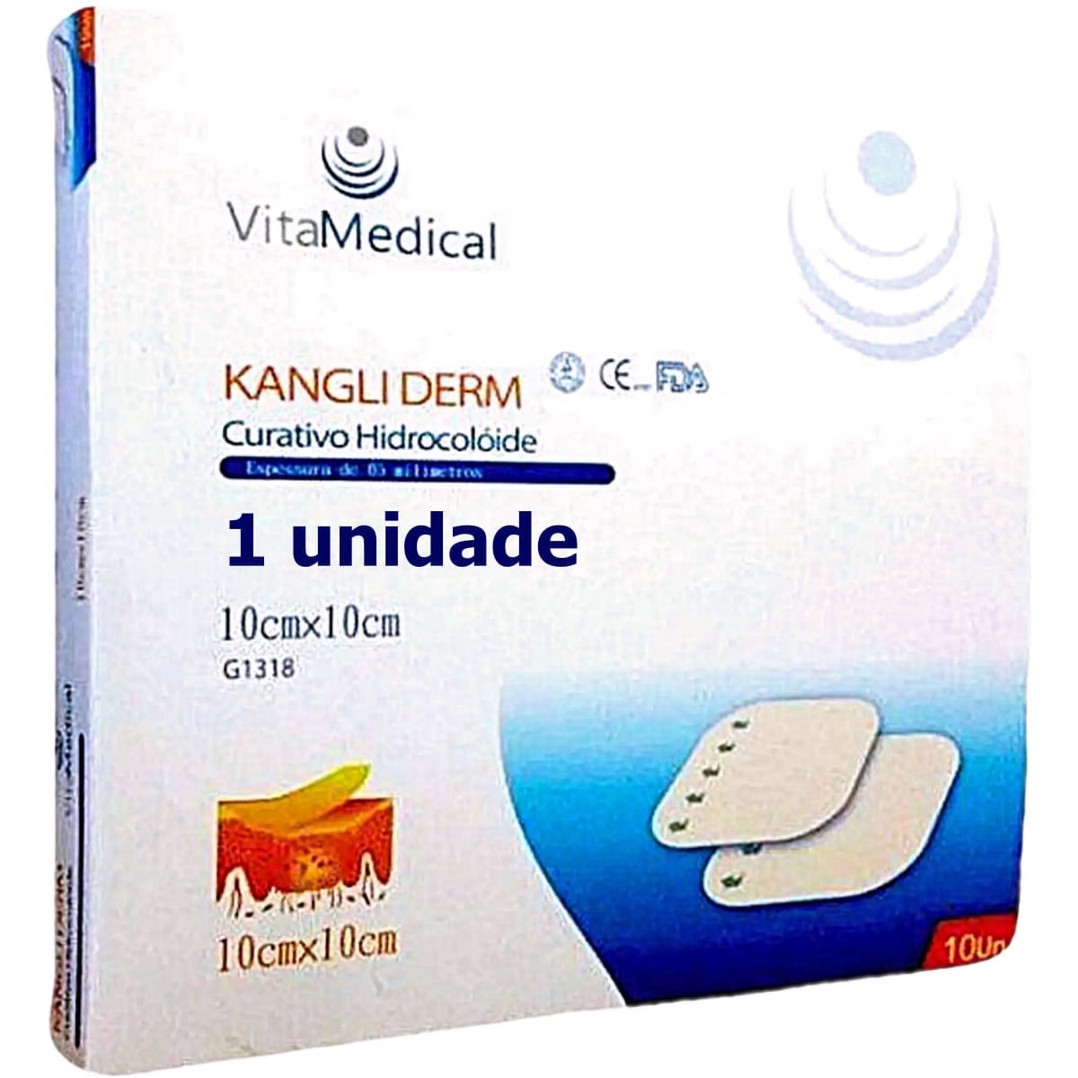 Curativo Hidrocoloide Kangli Derm Extrafino Vita Medical 10x10cm Unidade