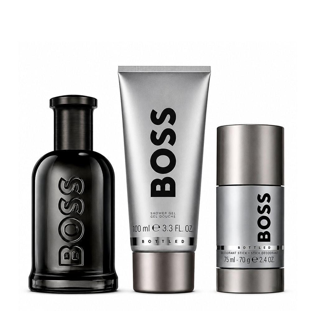 Kit Hugo Boss Bottled Masculino Eau de Parfum 100ml + Gel de Banho 100ml + Desodorante em Bastão 75ml