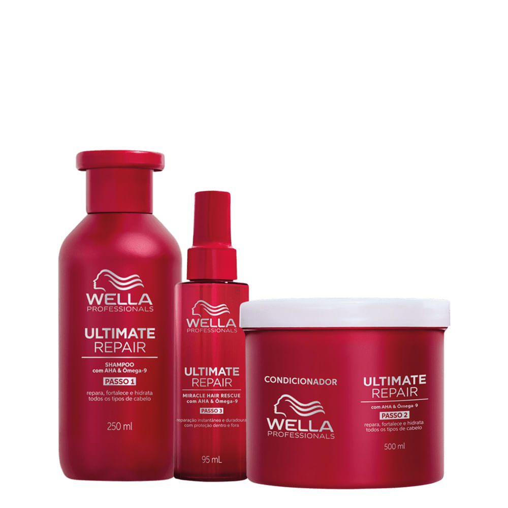 Kit Ultimate Repair Wella Shampoo 250ml + Máscara 500ml + Leave-in 95ml