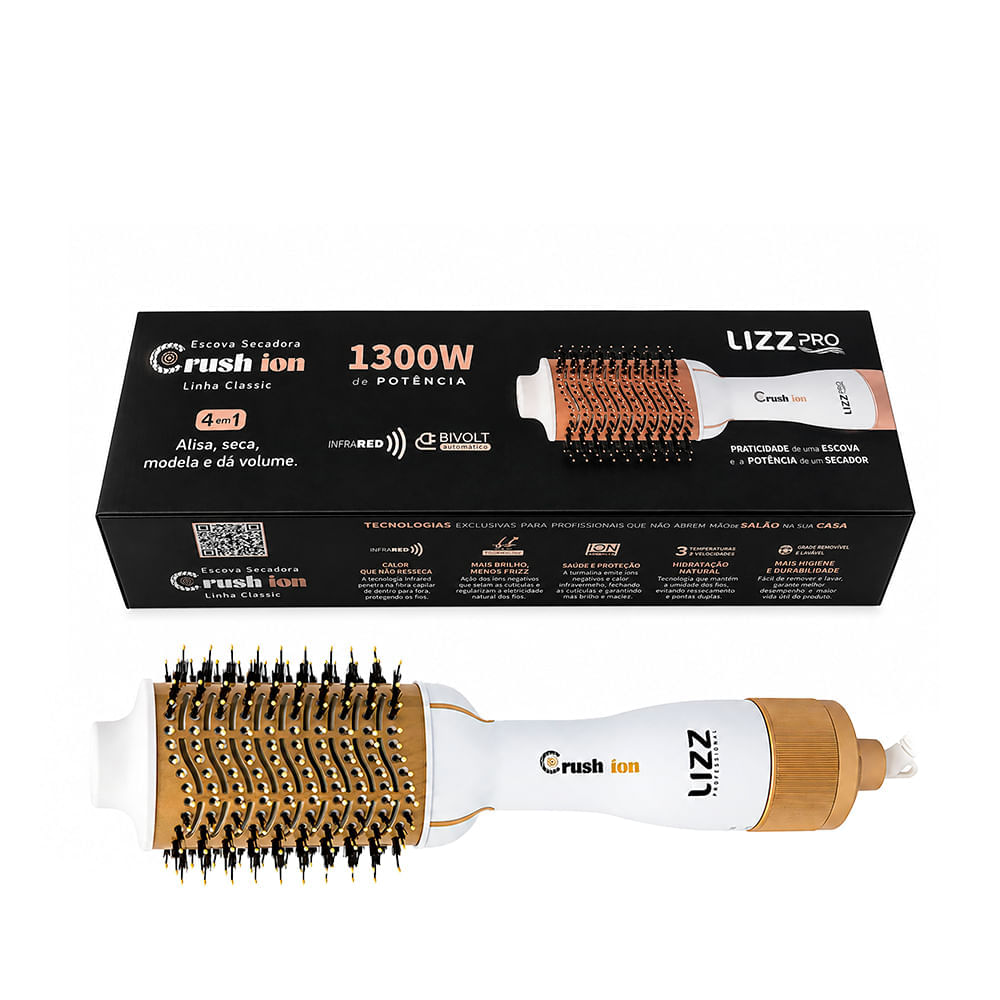 Escova Secadora Crush Íon Classic Lizz Professional 1300W Bivolt