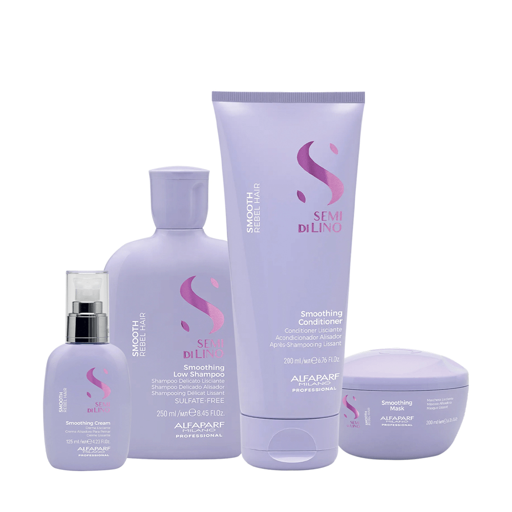 Kit Semi di Lino Smooth Alfaparf Shampoo 250ml + Máscara 200ml + Leave-in 12ml + Condicionador 200ml