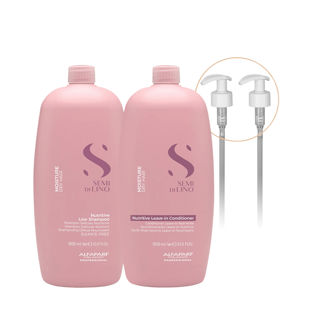 Kit Semi di Lino Moisture Nutritive Alfaparf Shampoo 1L + Leave-In Condicionante 1L + 2 Válvulas Pump