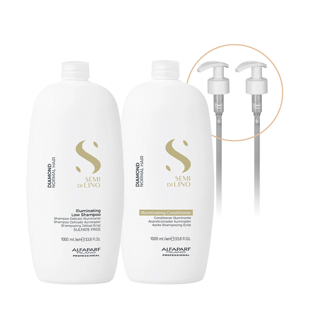 Kit Semi Di Lino Diamond Illuminating Alfaparf Shampoo 1l + Condicionador 1l + 2 Válvula Pump