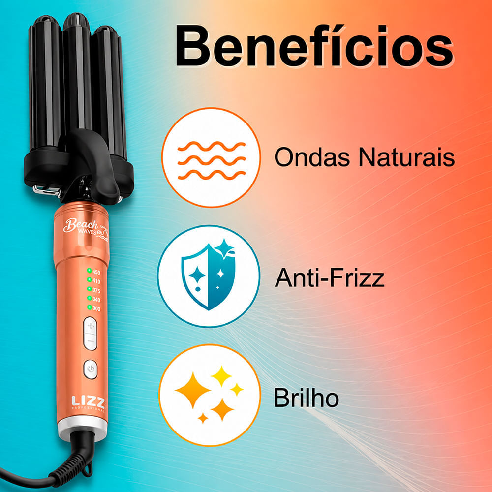Modelador de Cachos Lizz Professional Beach Waves Triondas Bivolt