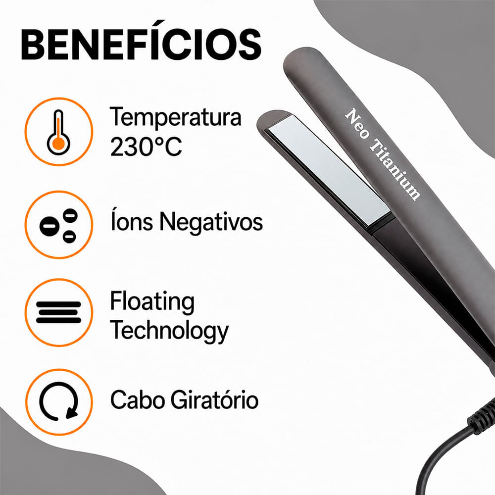 Chapinha de Cabelo Lizz Professional Neo Titanium Cinza 230°C/450°F Bivolt