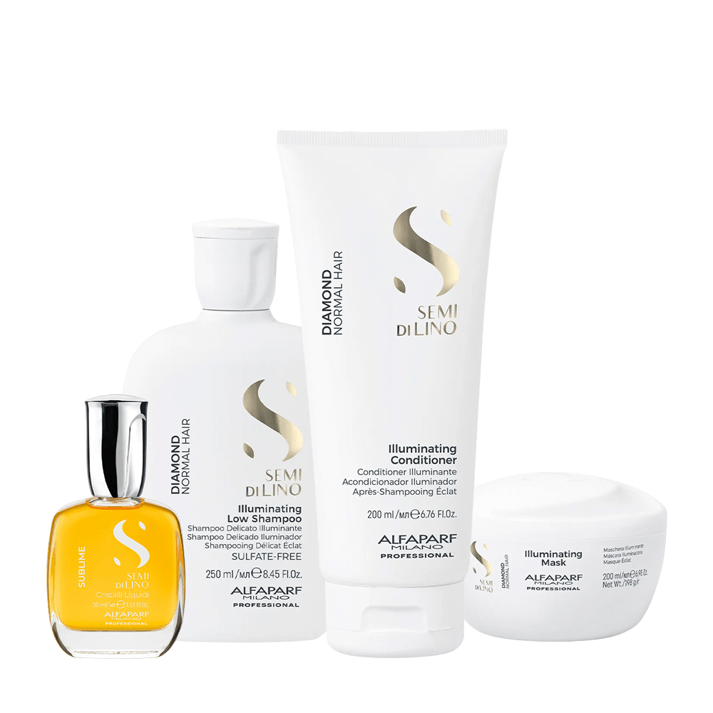 Kit Semi Di Lino Diamond Illuminating Alfaparf Shampoo 250ml + Condicionador 200ml + Máscara 200ml + Óleo 30ml
